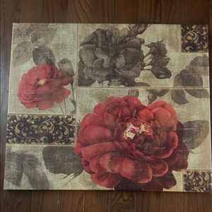 Floral Canvas Wall Art in Red and Brown